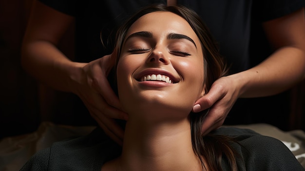 Relaxing neck massage by skilled professional masseuse for stress relief and rejuvenation