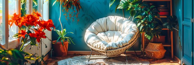 Foto rilassante patio all'aperto con moderni mobili verdi che offrono un tranquillo rifugio in un bellissimo giardino
