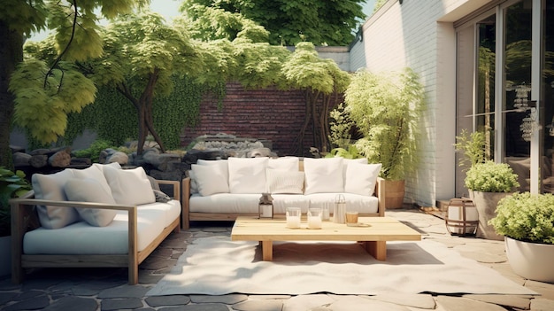 Relaxing Outdoor Patio with White Cushions