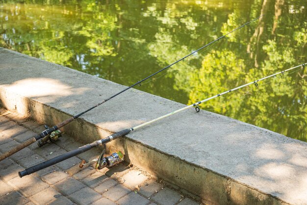 Relaxing in the park on a summer day fishing