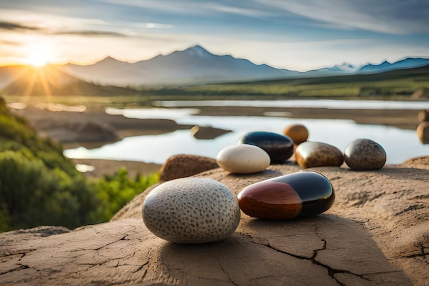 Photo relaxing pebble art background soothing pebbles landscape