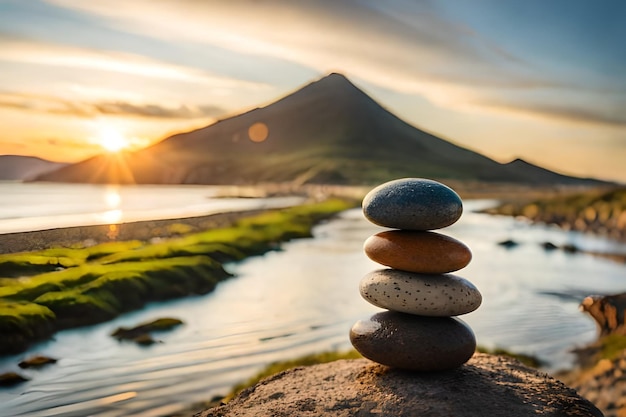 relaxing pebble art in natural landscape