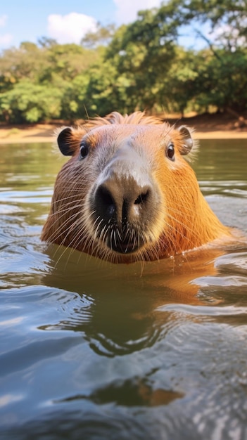 A relaxing photo of a capybara basking in the sun enjoying a lazy afternoon