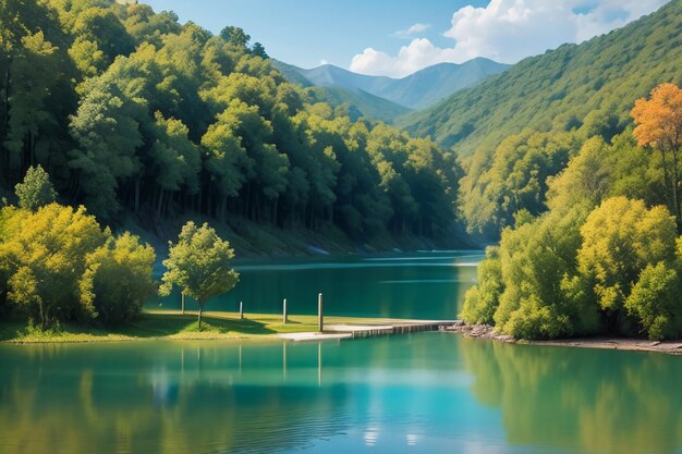 Relaxing place national 5a scenic spot green mountain clean green freshwater lake natural scenery