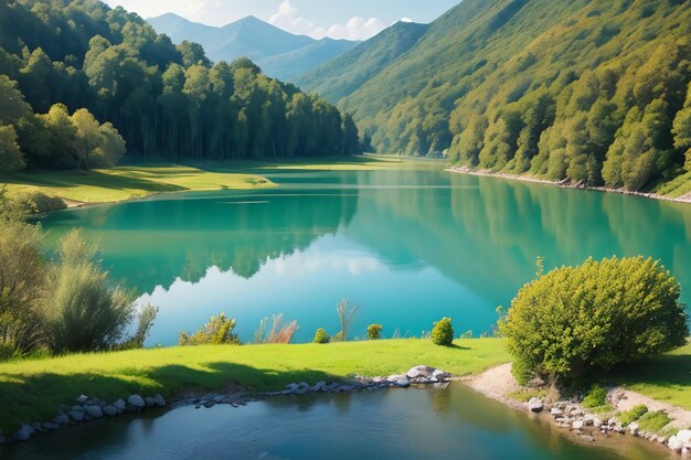 くつろぎの場所 国家5A景勝地 緑の山 清らかな緑の淡水湖 自然景観