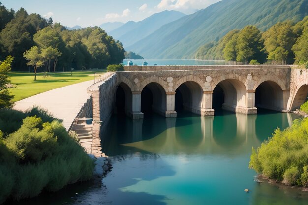 休憩場所 国立5A景色 緑の山 清潔な緑の淡水湖 自然の風景