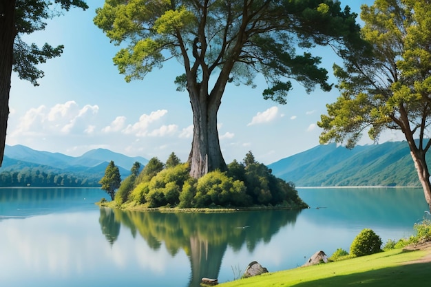 Фото Место отдыха национальное 5а живописное место зелёная гора чистое зелёное пресноводное озеро природные пейзажи