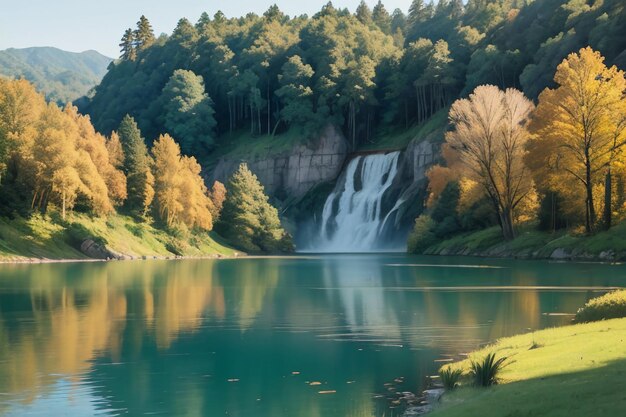 Место отдыха Национальное 5А живописное место Зелёная гора Чистое Зелёное пресноводное озеро Природные пейзажи