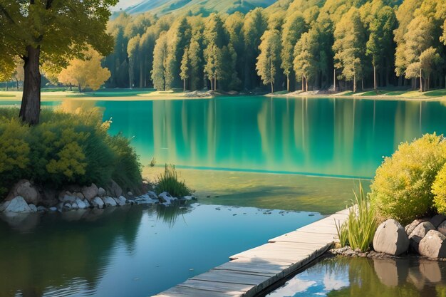 Relaxing place national 5a scenic spot green mountain clean green freshwater lake natural scenery