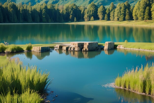 relaxing place National 5A scenic spot Green mountain Clean Green freshwater lake natural scenery