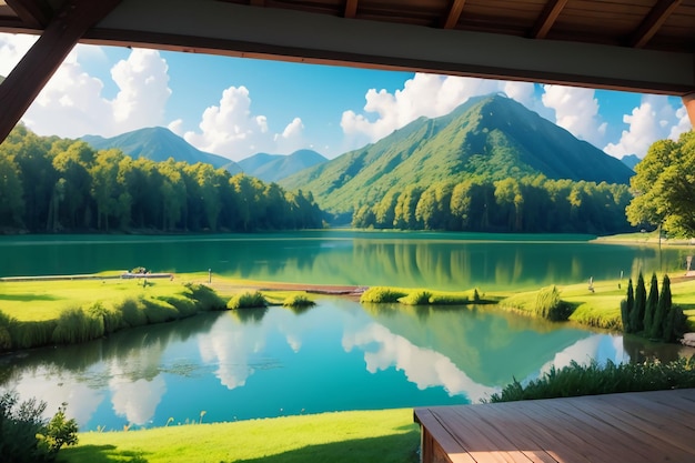 Photo relaxing place national 5a scenic spot green mountain clean green freshwater lake natural scenery