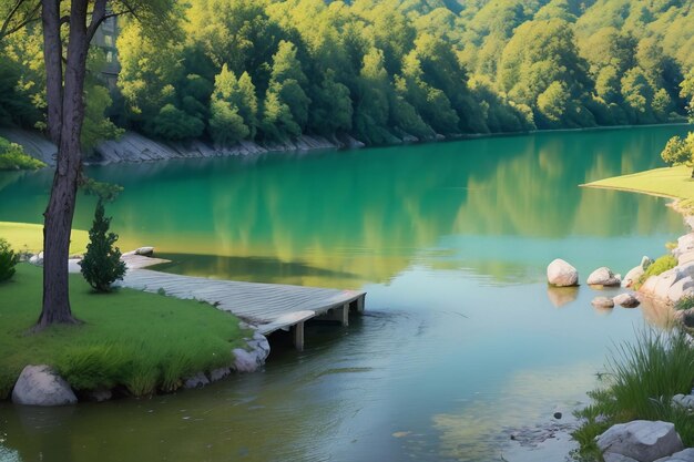 Relaxing place national 5a scenic spot green mountain clean green freshwater lake natural scenery