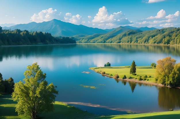 Relaxing place national 5a scenic spot green mountain clean green freshwater lake natural scenery