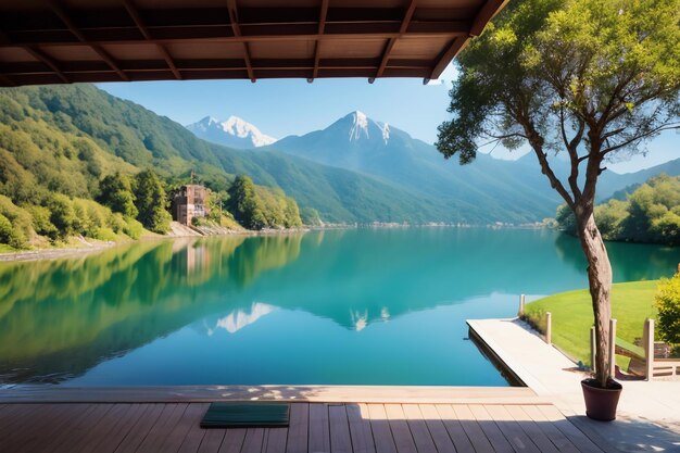 くつろぎの場所 国家5A景勝地 緑の山 清らかな緑の淡水湖 自然景観