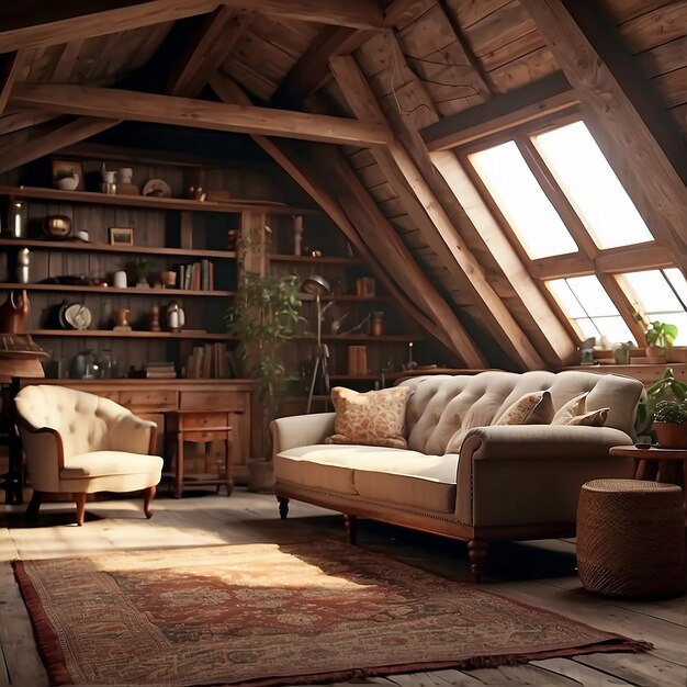 relaxing room in the attic of the house