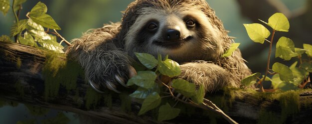 Photo relaxing scene of a sleepy sloth hanging wallpaper