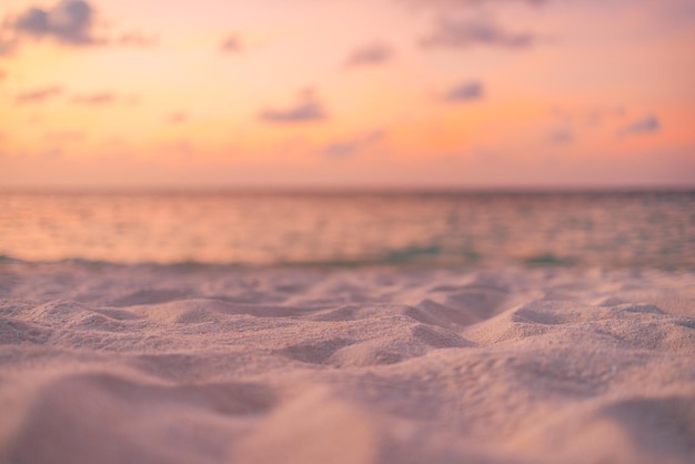 Relaxing sea sand sky and summer day. Sunset beach background. Vacation concept closeup sandy dunes