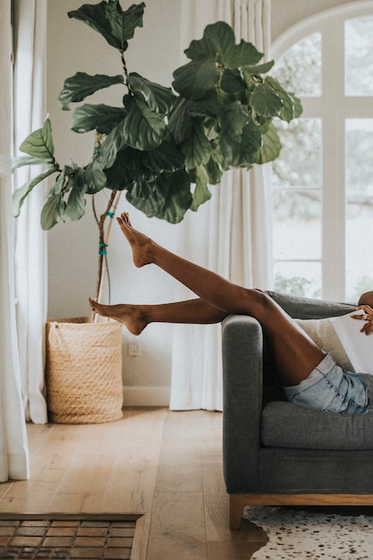 Relaxing on a sofa at home