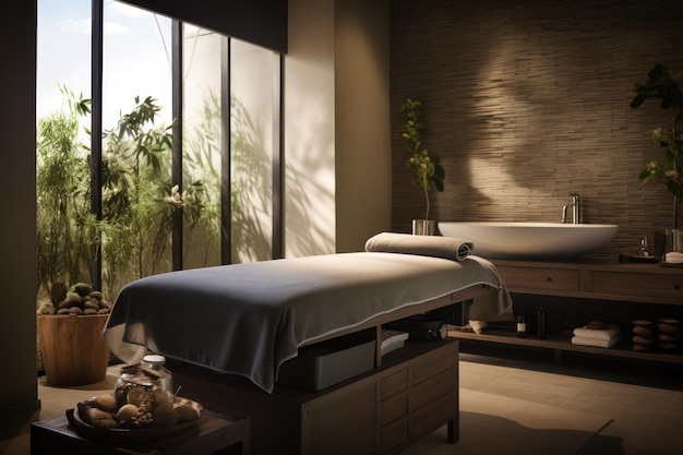 Relaxing spa room with place for massage