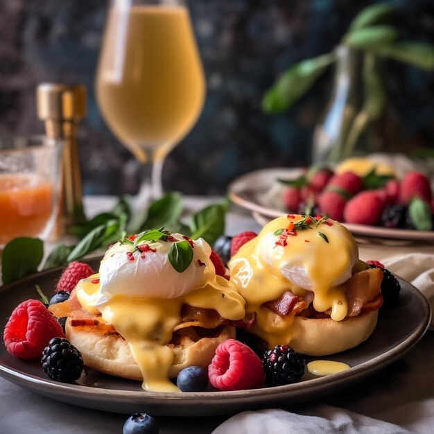 Premium AI Image Relaxing Sunday brunch featuring Prosecco and Eggs