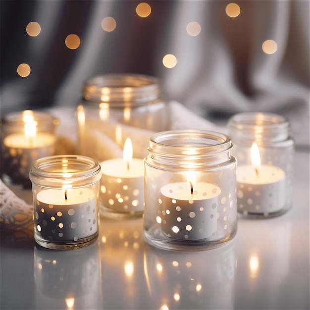 Relaxing white candles on a table