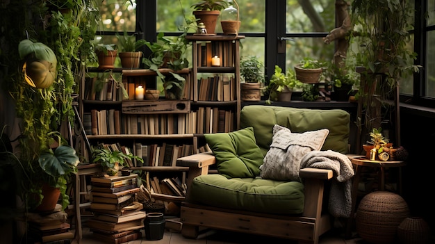 Relaxing with Indoor Plants and Books