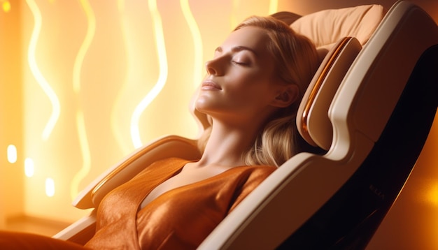 Foto donna rilassante sulla poltrona da massaggio