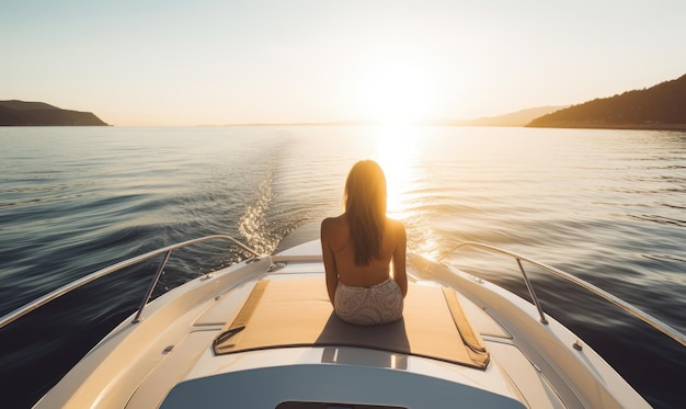 Relaxing on a yacht with the sun on her face Creating using generative AI tools