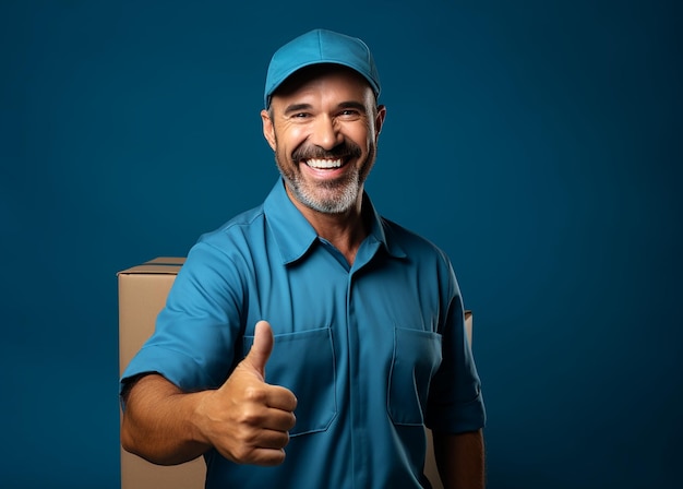 Reliable Delivery Driver on Solid Blue Background