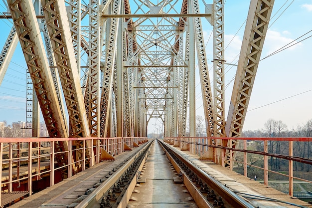 Reliable railway bridge. Looking through the bridge