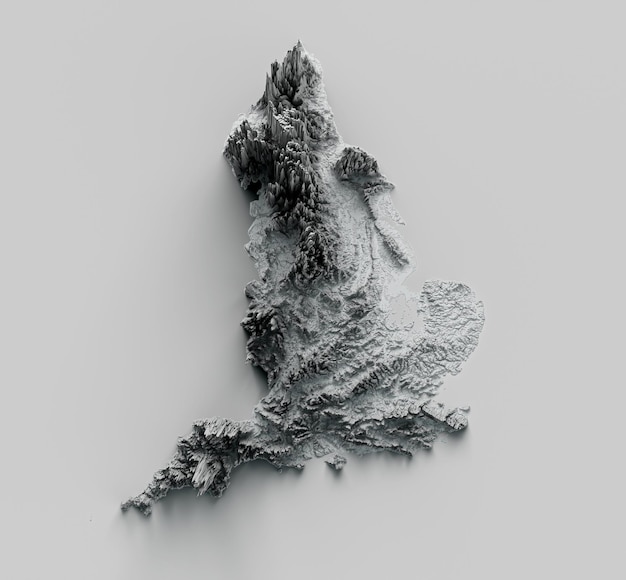 Relief map of United Kingdom surrounding territory greyed out 3d illustration