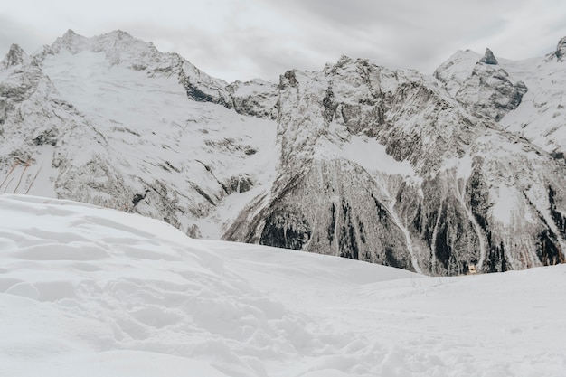 Photo relief of the mountain peaks close up.