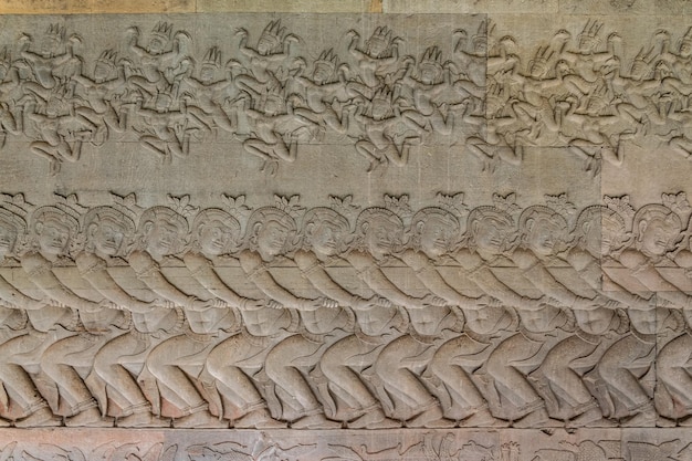 Reliefs in the Angkor Wat temple Cambodia