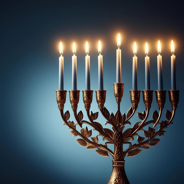 Religion image of Hanukkah oil miracle background with menorah traditional candelabra