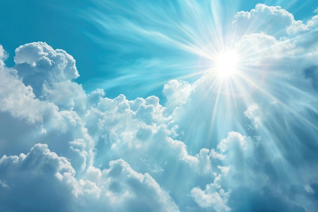 Religious banner with blue sky and sunbeams