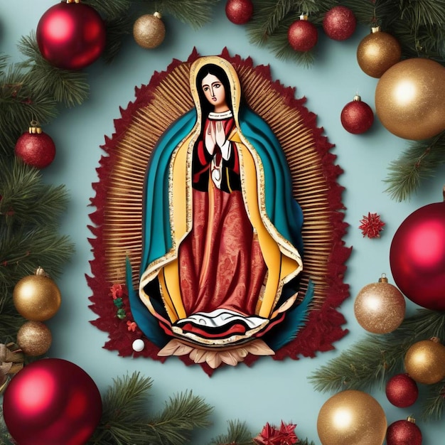 Photo religious christmas decor featuring the virgin of guadalupe