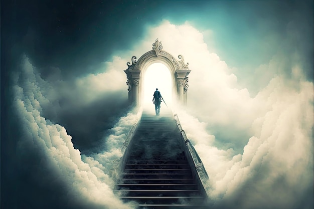 Religious concept of god at end of stairway to heaven