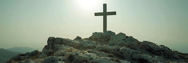 Photo a religious cross on top of a mountain