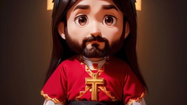 A religious figure of jesus with a red crown and a gold cross on his head