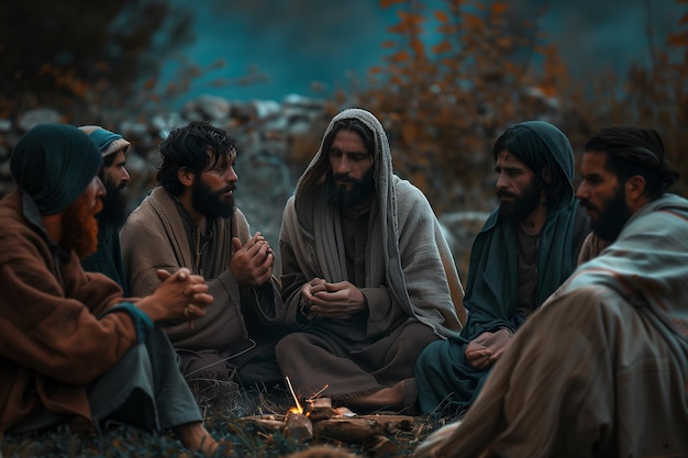 イエス が 弟子 たち と 話し合っ て いる 宗教 的 な 画像