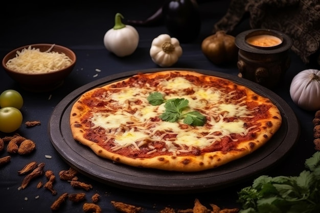 Religious Indian pizza with unique toppings and base