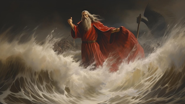 Photo religious motifs illustration moses and the red sea miracle