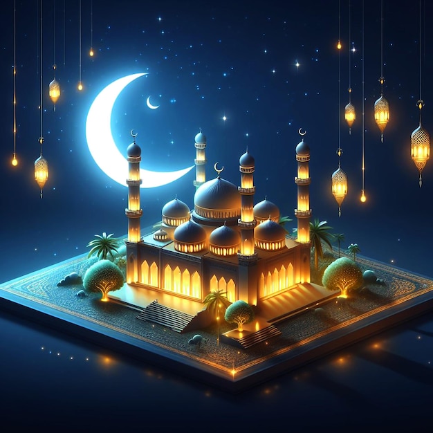 Religious Ramadan Kareem Islamic festival greeting banner with mosque