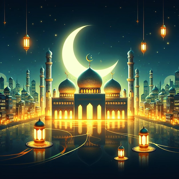 Religious Ramadan Kareem Islamic festival greeting banner with mosque