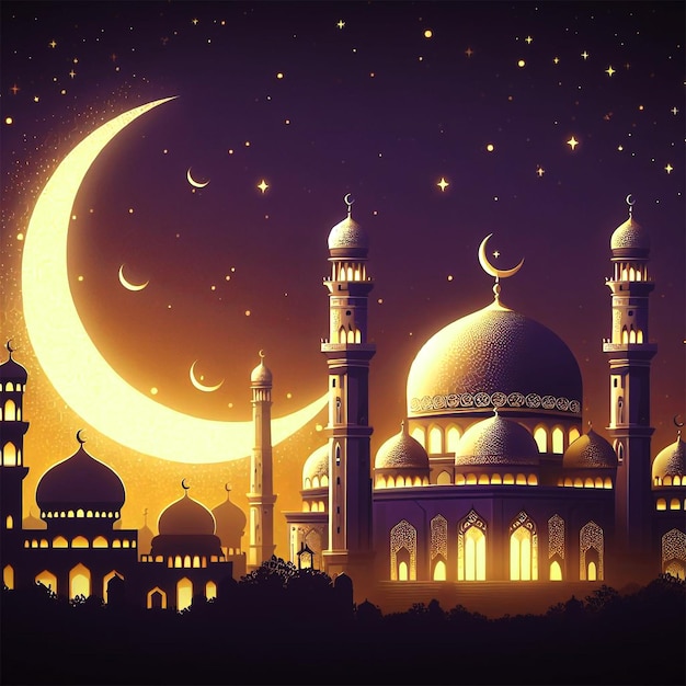 Религиозный исламский фестиваль Рамадан Карим поздравительный баннер с мечетью