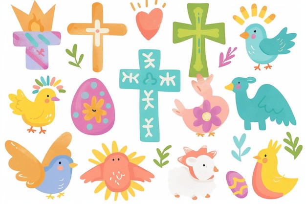 Religious Symbols Easter clip art featuring iconic religious symbols such as crosses doves and lambs