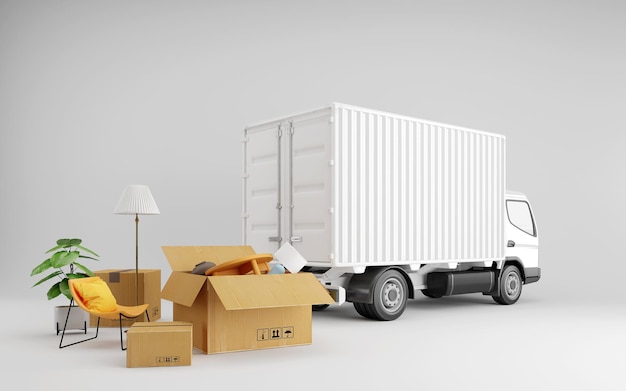 Relocation Moving to new house and furniture in boxes or concept for buying furniture delivery