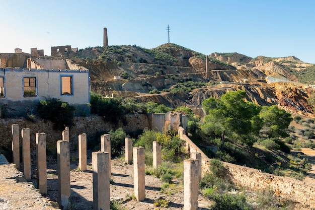 Remains of the construction of the old mines in Mazarron Murciaspain