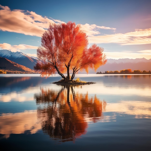 Remarkable landscape of colorful autumn Wanaka Tree Ai generative