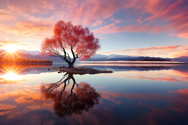 Remarkable landscape of colorful autumn Wanaka Tree Ai generative